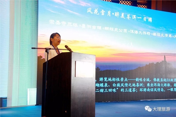 大理州旅发委副主任席玲在论坛上推介大理旅游